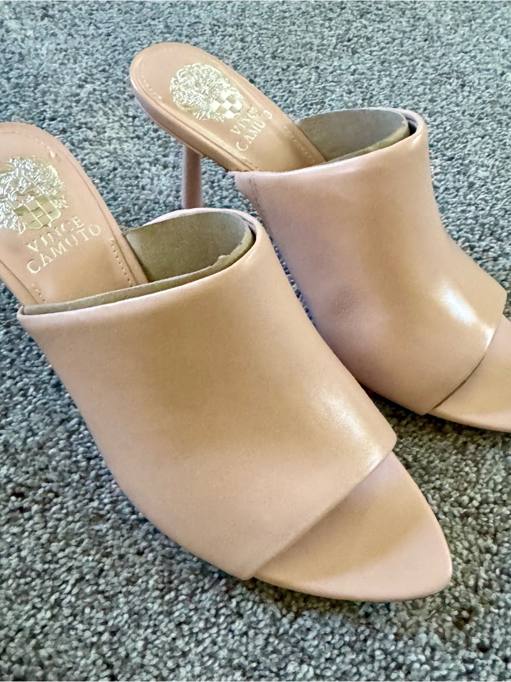 NIB Vince Camuto Leather Pointed Toe Heeled Mules Pileesa Size 8.5 in Pale Peony